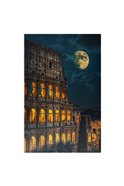 StoryGift Romania Tablou Canvas: Colosseum Și Luna Ce Se Întrevede Printre Ruinele Clădirii Istorice Din Roma Pic