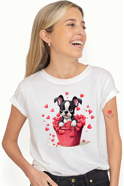 StoryGift Romania Tricou Femei cu un catelus vesel care sta intr-un cos, ilus...