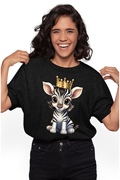 StoryGift Romania Tricou Femei cu un pui de zebra care poarta o coroana regal...