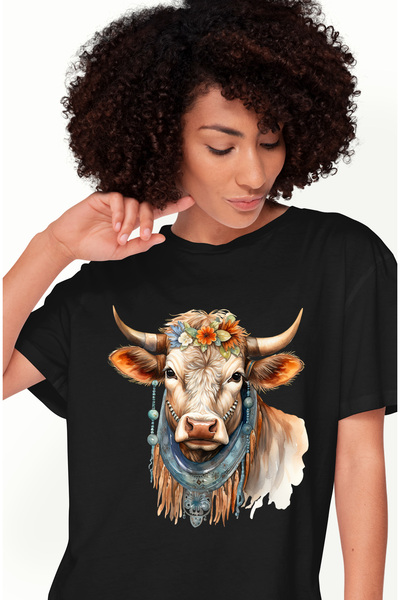 StoryGift Romania Tricou Femei cu o vacuta serioasa, ilustratie, curioasa, si...