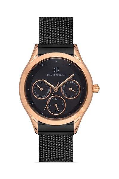 DAVID GUNER ساعة يد نسائية بمينا أسود مطلية باللون الأسود Dg-8276lc-r2