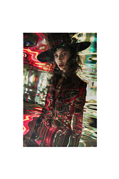StoryGift Romania Tablou Canvas: Femeie Cu Pălărie Și Costum Roșu În Efect De...
