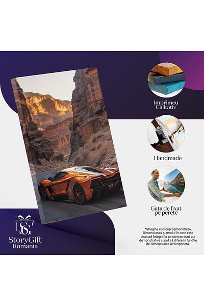 StoryGift Romania Canvas Painting: Golden Fireball Among the Walls of the Old Canyon Rocks Carved By Nature Painting