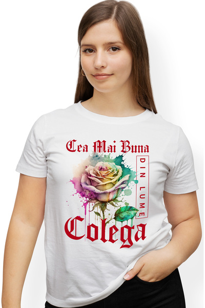 StoryGift Romania Tricou Femei Cu Textul Cea Mai Buna Colega, Din Lume, Floar...
