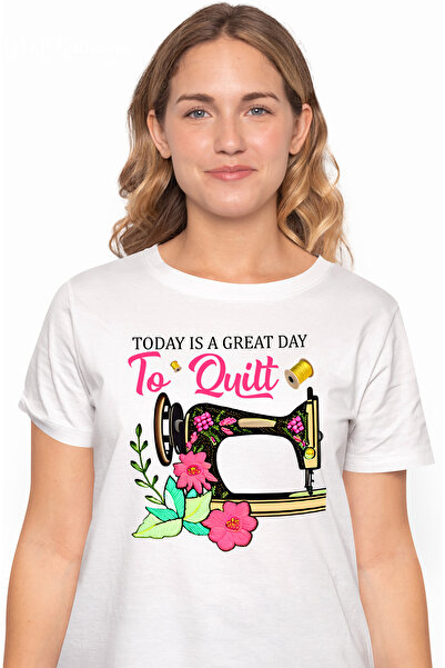 StoryGift Romania Tricou Femei cu mesajul "Today is a great day to quilt", profesie, ilustratie, m WHT_L