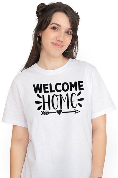 StoryGift Romania Tricou Femei cu mesajul in limba engleza "Welcome home" - bun-venit acasa cu im WHT_L