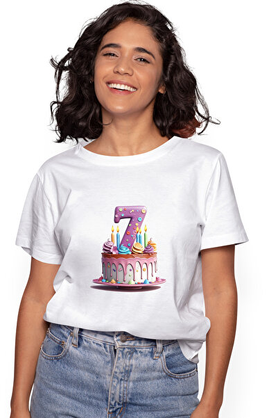 StoryGift Romania Tricou Femei cu un tort cu cifra 7, ilustratie, pentru copi...