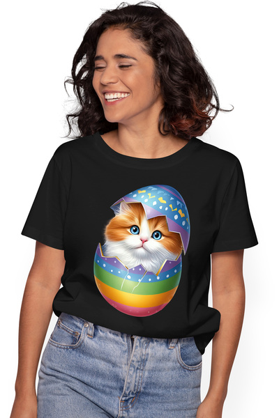 StoryGift Romania Tricou Femei cu o pisicuta surprinsa care iese dintr-un ou ...