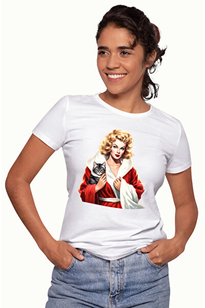 StoryGift Romania Tricou Femei cu o femeie care tine o pisica, ilustratie, bl...