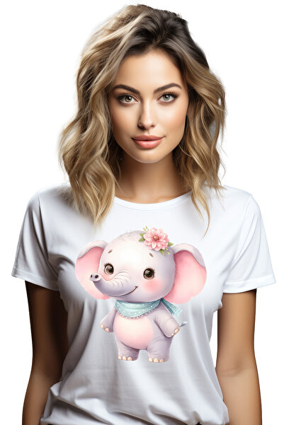 StoryGift Romania Tricou Femei cu un pui de elefant vesel, ilustratie, imbujo...