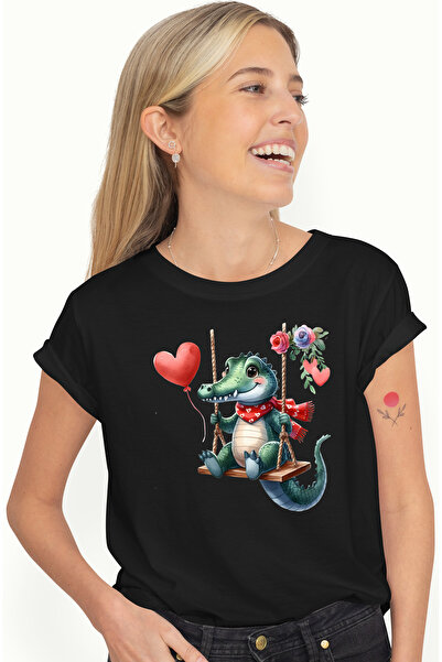 StoryGift Romania Tricou Femei cu un crocodil care se da in leagan, ilustrati...