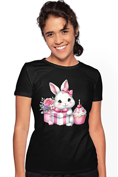 StoryGift Romania Tricou Femei cu un iepuras alb, ilustratie, cadou, floricel...