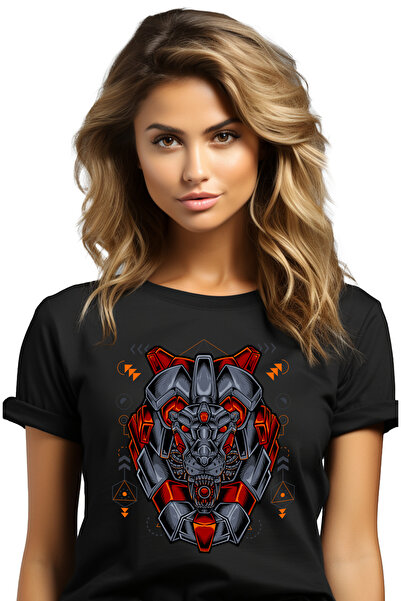 StoryGift Romania Tricou Femei Cu Leu, Robot, Android, Cibernetic, Abstract, Multicolor cu imprim BLK_L