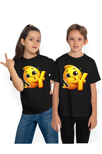StoryGift Romania Tricou Copii Cu Un Pestisor De Aur Cu Litera "y", Ilustratie, Pentru Copii, Scoala, Elev,