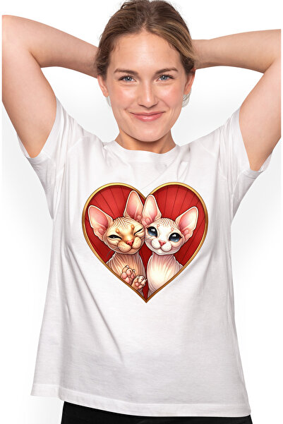 StoryGift Romania Tricou Femei cu 2 pisici Sfinx, ilustratie, inima, afectiun...