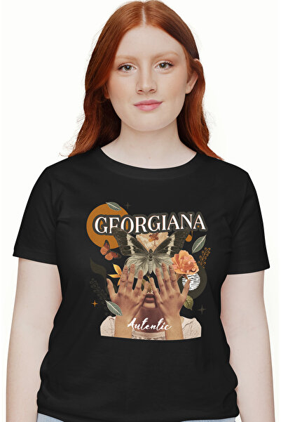 StoryGift Romania Tricou Femei Cu Numele Georgiana, Colaj Fata, Fluture, Flor...