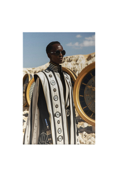 StoryGift Romania Tablou Canvas: Portret Masculin African Îmbrăcat În Tocă Alb Negru Cu Bijuterii La Mână Pictura