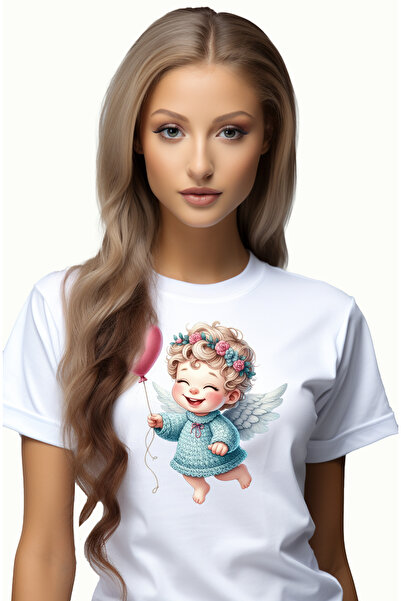 StoryGift Romania Tricou Femei cu bebelus Cupidon, ilustratie, balon in forma...