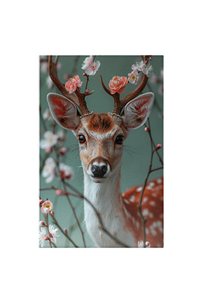 StoryGift Romania Tablou Canvas În Dansul Pădurii Cu Flori Cerbul Tânăr Și Coarnele Sale În Lumea De Vis , Pictur