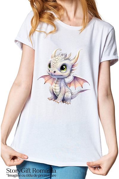 StoryGift Romania Tricou Femei Cu Un Pui De Dragon, Ilustratie, Timid, Putin Speriat, Pentru Copii Wht_,stg