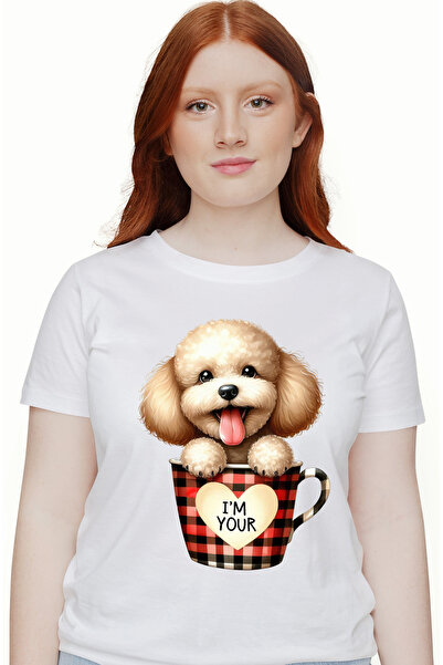 StoryGift Romania Tricou Femei cu un catel blanos care sta intr-o ceasca, ilu...