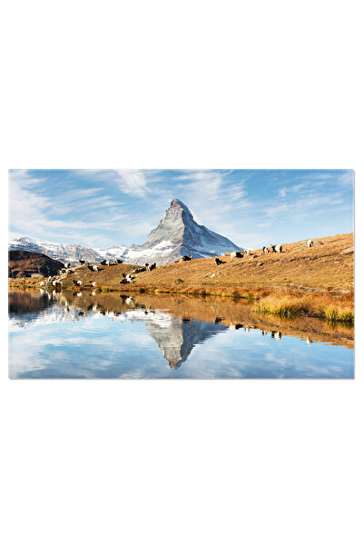 StoryGift Romania Tablou Canvas Vedere Pitoreasca A Varfului Matterhorn Si Stellisee Munti, Elvetia, Natura, Peis