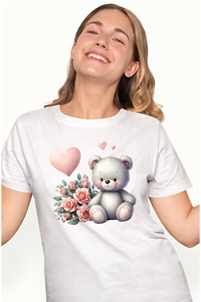 StoryGift Romania Tricou Femei cu un ursulet de plus, ilustratie, inima, fund...