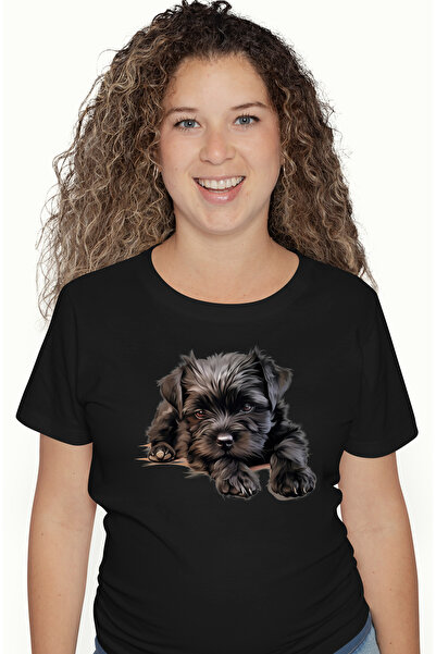 StoryGift Romania Tricou Femei cu un catelus negru, blanos, ilustratie, somno...