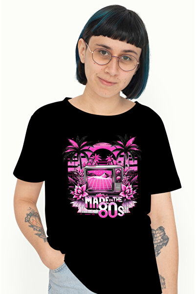 StoryGift Romania Tricou Femei cu mesajul "Made in the 80s", ilustratie, stil...