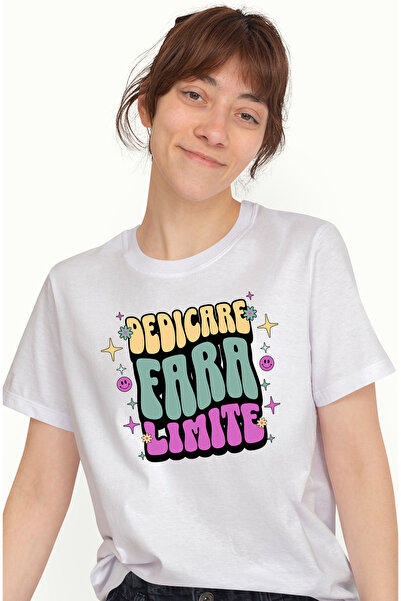 StoryGift Romania Tricou Femei Dedicare Fara Limite, cu imprimeu pe Fata, 100...