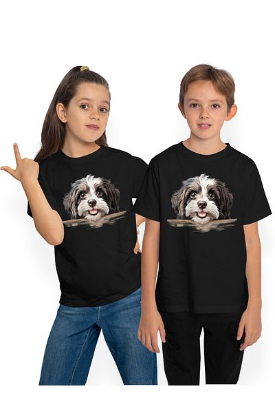 StoryGift Romania Tricou Copii Cu Un Catel Blanos, Ilustratie, Jucaus, Isi Asculta Stapanul, Pentru Iubitori