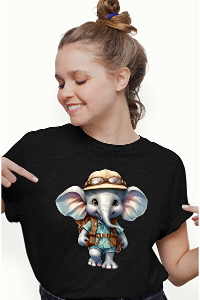 StoryGift Romania Tricou Femei cu un pui de elefant explorator, ilustratie, g...