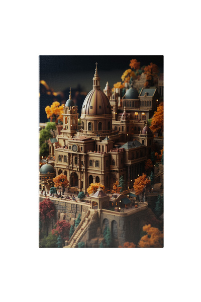 StoryGift Romania Tablou Canvas: Sat De Piatra Imens Intre Munti Stil Lego Catedrala Pictura Digitala