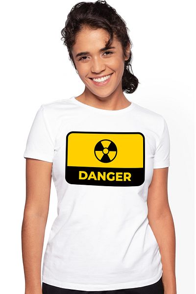 StoryGift Romania Women's T-Shirt With Message In English Danger, Radioactive, Sign, Multicolor With Print WHT_L