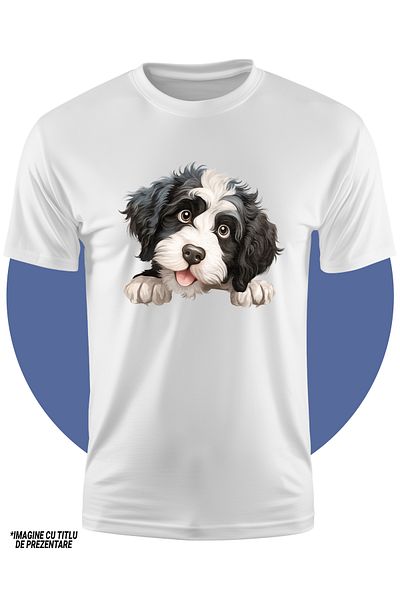StoryGift Romania Tricou Copii Cu Un Caine Vesel, Ilustratie, Blanos, Alb Si Negru, Isi Asculta Stapanul, Ca