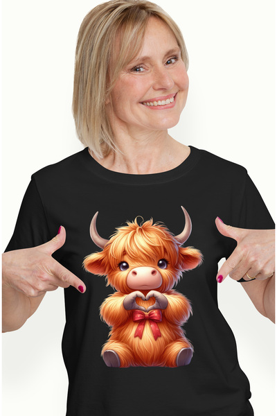StoryGift Romania Tricou Femei cu un zimbru care tine degetele in forma de inima, ilustratie, Vale BLK_L