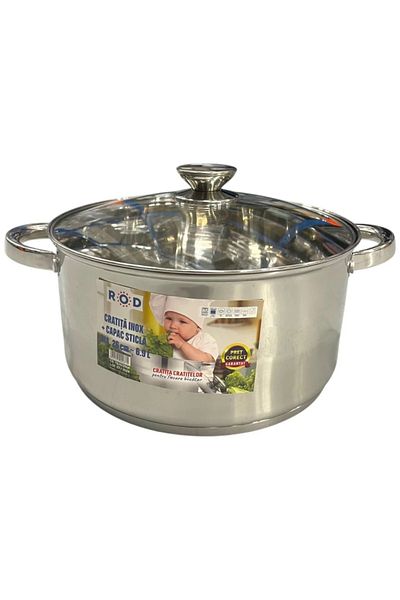 OEM Stainless steel saucepan with lid, capacity 6.9 l, diameter 26 cm, double bottom, induction base, ROD 16450