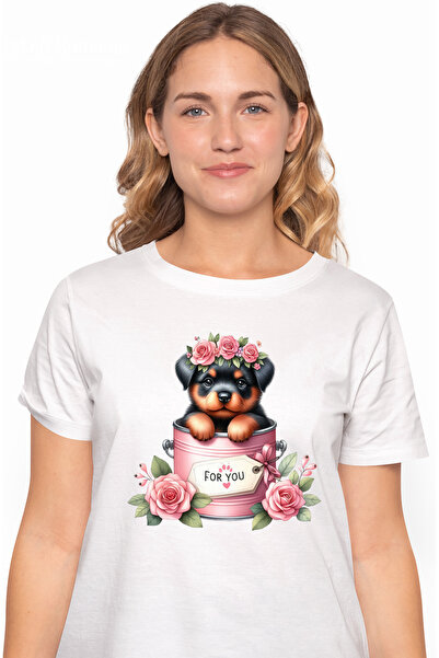 StoryGift Romania Tricou Femei cu un catelus Rottweiler care iese dintr-o con...