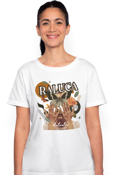 StoryGift Romania Tricou Femei Cu Numele Raluca, Colaj Fata, Fluture, Flori, ...