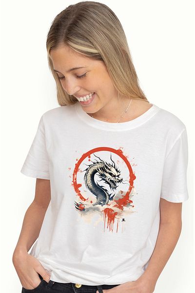 StoryGift Romania Tricou Femei cu un dragon furios, ilustratie, an chinezesc, anul dragonului, abs WHT_L