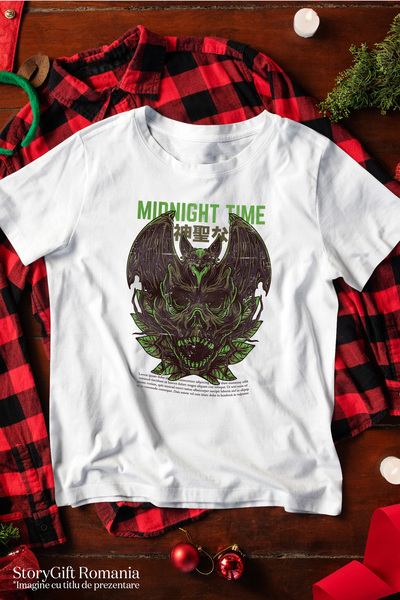 StoryGift Romania Tricou Femei Cu Craniu Schelete Monstru Din Jungla Text In Engleza Midnight Time WHT_L