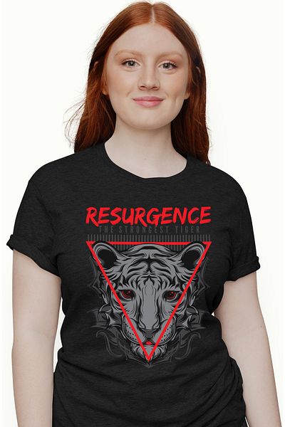 StoryGift Romania Women's T-Shirt With Portrait of White Tiger, Red Eyes, Red Triangles, Text IN English R BLK_L