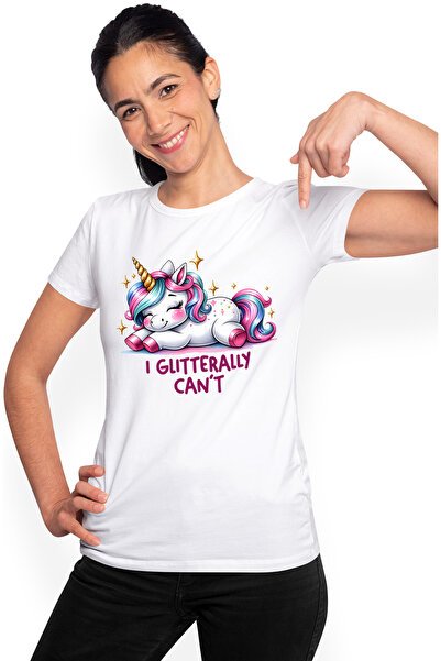 StoryGift Romania Tricou Femei cu unicorn cu mesajul "I glitterally can't", i...