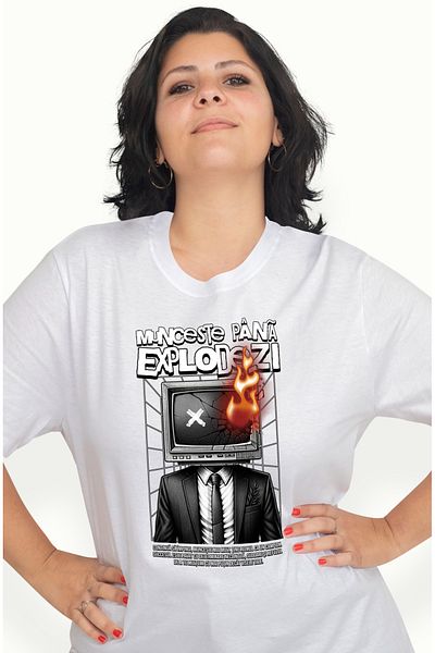 StoryGift Romania Women's T-shirt men's office with TV fire work until you explode with Printed WHT_M