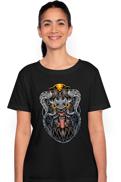 StoryGift Romania Tricou Femei Cu Cap De Demon, Coarne, Mecha, Robot, Sci Fi, Cyberpunk, Multicolo BLK_L