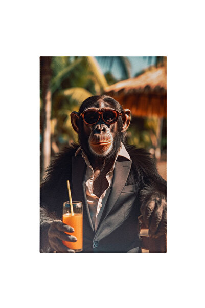 StoryGift Romania Tablou Canvas: Cimpanzeu Care Se Relaxeaza In Vacanta Sa - Suc Ochelari De Soare Sacou Pictura