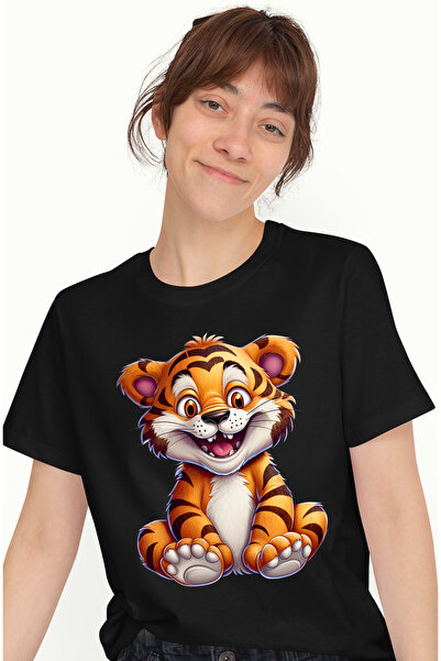 StoryGift Romania Tricou Femei cu un tigru vesel, ilustratie, nebunatic, priv...