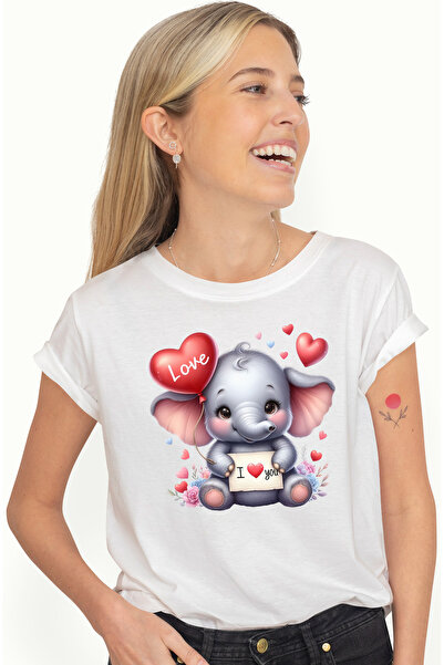 StoryGift Romania Tricou Femei cu un pui de elefant vesel, timid, ilustratie,...