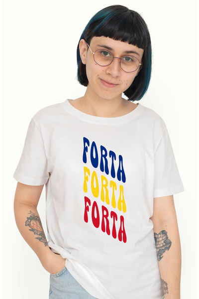 StoryGift Romania Tricou Femei Cuvantul Forta, in Culorile Steagului Romaniei...