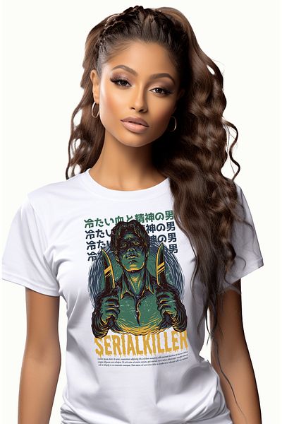 StoryGift Romania Tricou Femei Cu Om Camasa Si Par Cu Carare Pe Mijloc Doua Cutite In maini, Text WHT_L